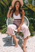 Mineral Wash Flower Applique Drawstring Cropped Wide Leg Pants